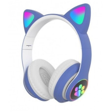 Беспроводные Bluetooth наушники с ушками Cat Ear VZV-23M с LED подсветкой Синие