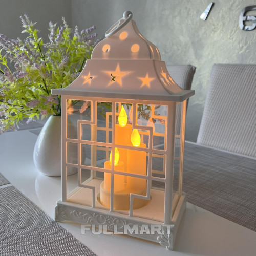 Лампадка Decorative Led Lantern A7413 на батарейки 34см белая