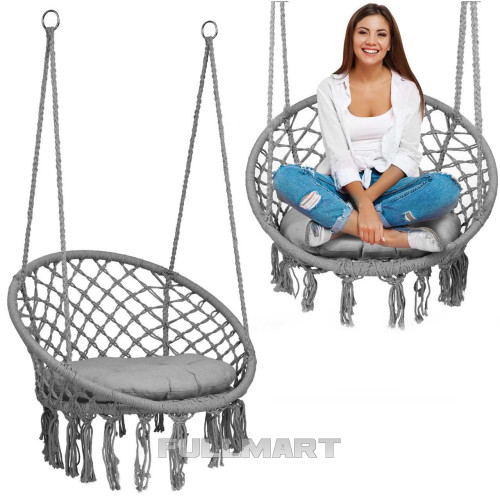 Садовое подвесное кресло-качалка BOHO с подушкой серый 290010