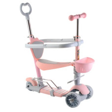 Детский самокат 18-9, колёса PU светятся, родительская ручка, корзинка, сиденье, бортик розовый